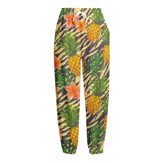 Vintage Zebra Pineapple Pattern Print Fleece Lined Knit Pants