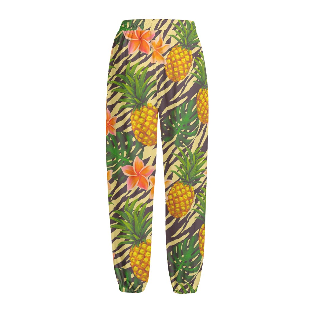 Vintage Zebra Pineapple Pattern Print Fleece Lined Knit Pants