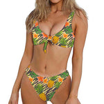 Vintage Zebra Pineapple Pattern Print Front Bow Tie Bikini