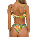 Vintage Zebra Pineapple Pattern Print Front Bow Tie Bikini