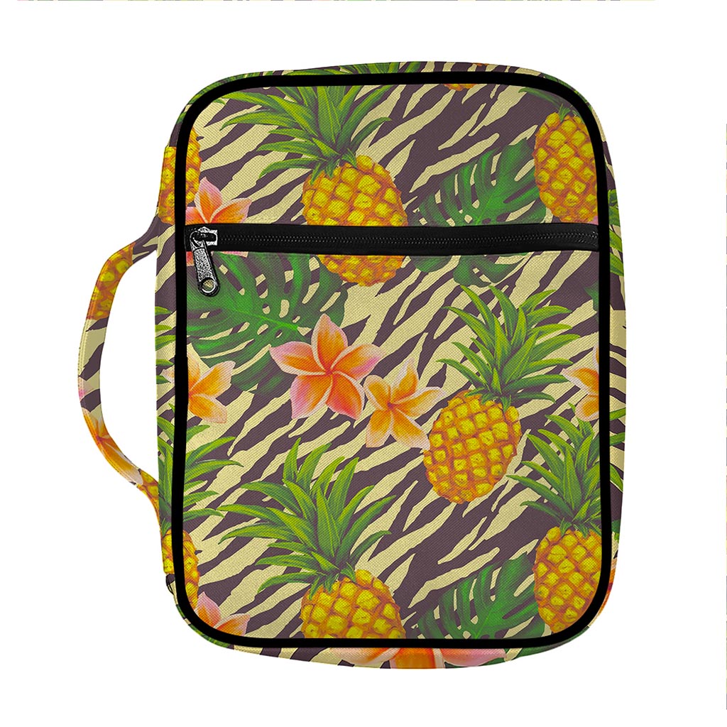 Vintage Zebra Pineapple Pattern Print Front Pocket Bible Bag