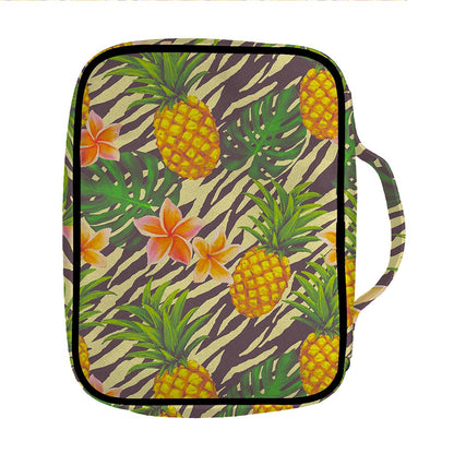 Vintage Zebra Pineapple Pattern Print Front Pocket Bible Bag