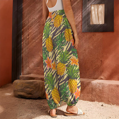 Vintage Zebra Pineapple Pattern Print Harem Pants