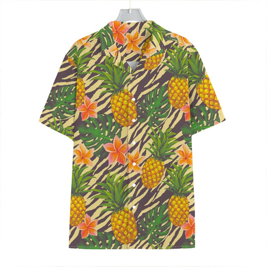 Vintage Zebra Pineapple Pattern Print Hawaiian Shirt