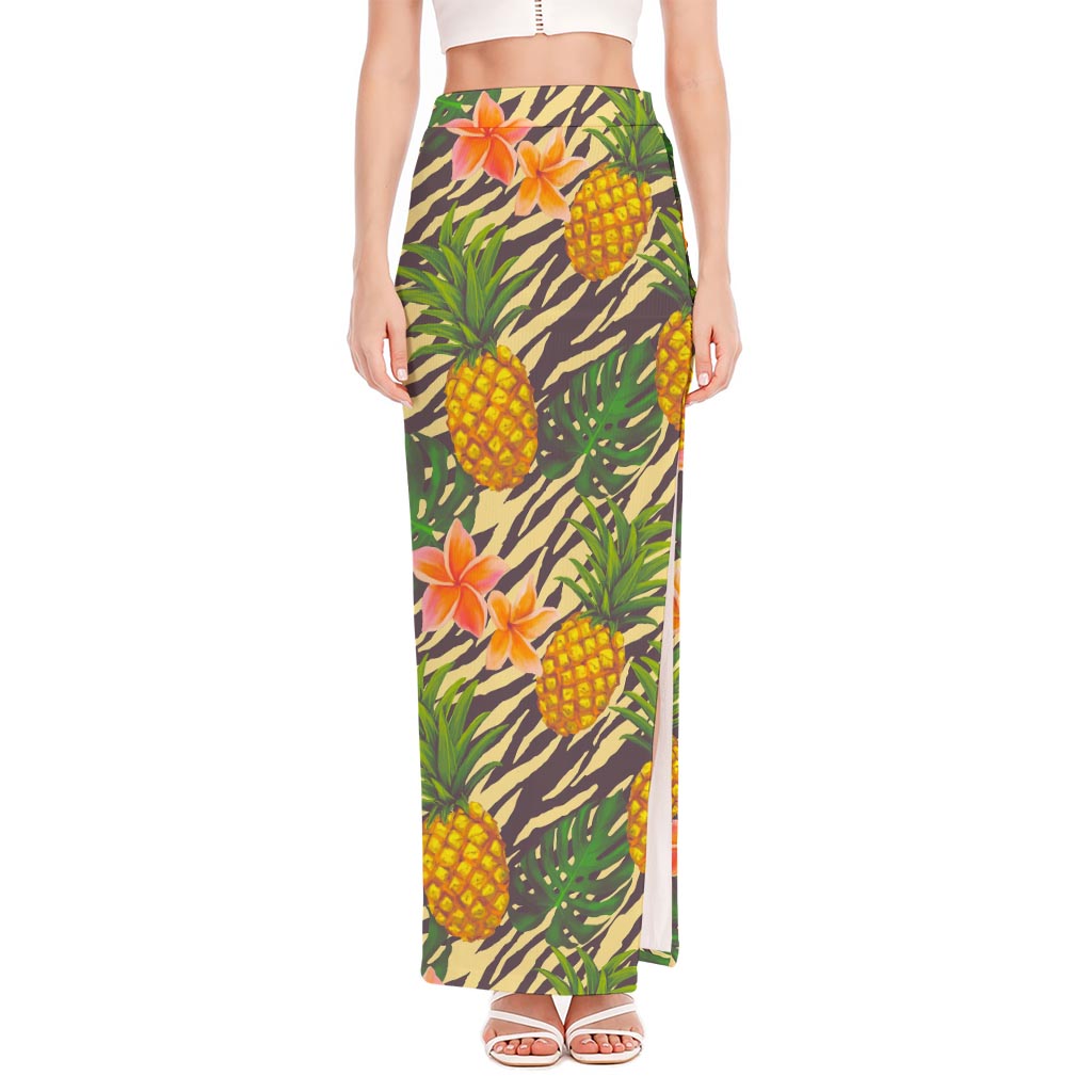 Vintage Zebra Pineapple Pattern Print High Slit Maxi Skirt