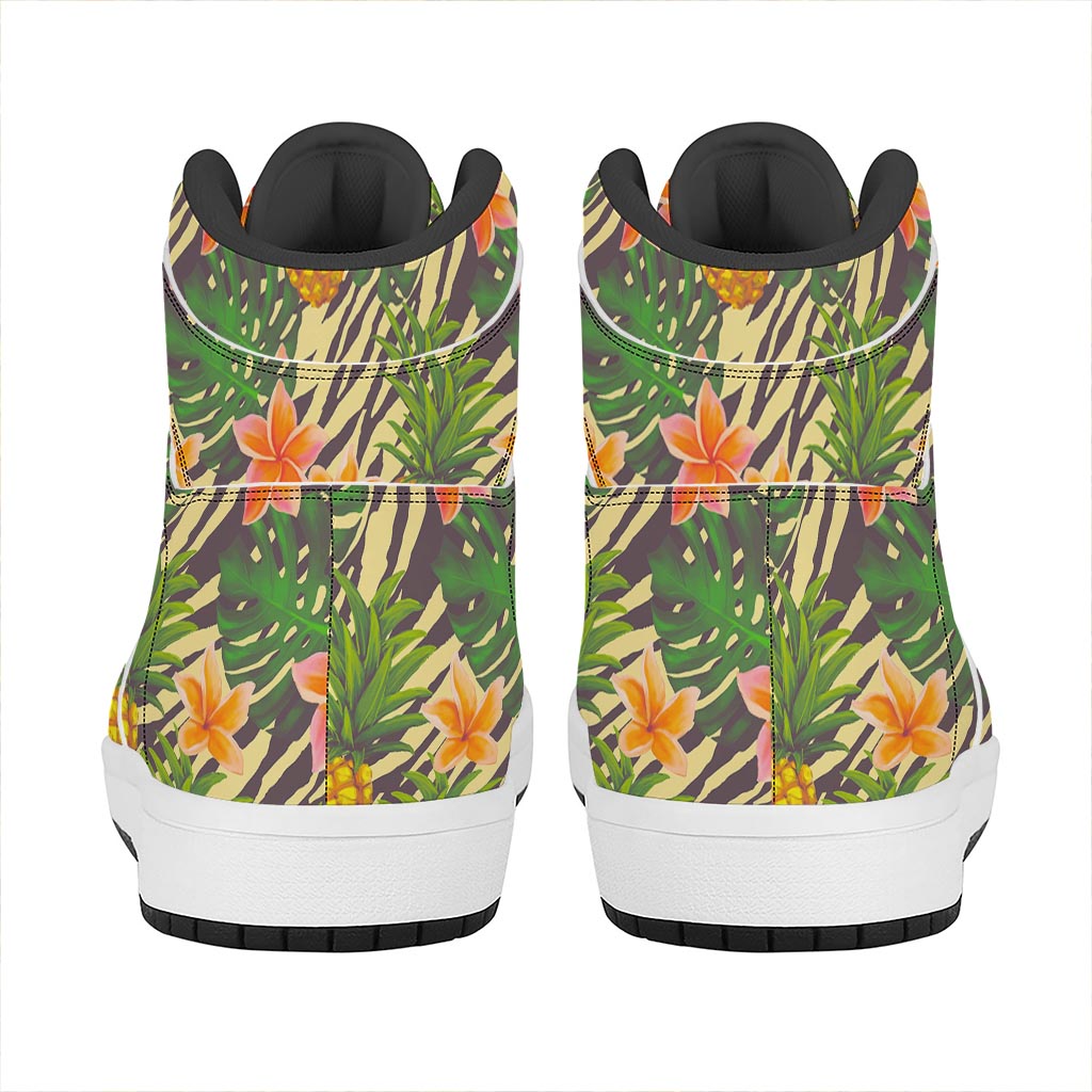 Vintage Zebra Pineapple Pattern Print High Top Leather Sneakers