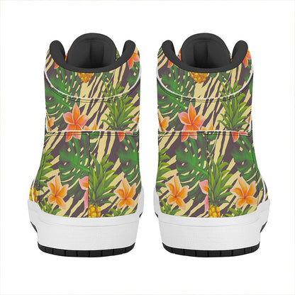 Vintage Zebra Pineapple Pattern Print High Top Leather Sneakers