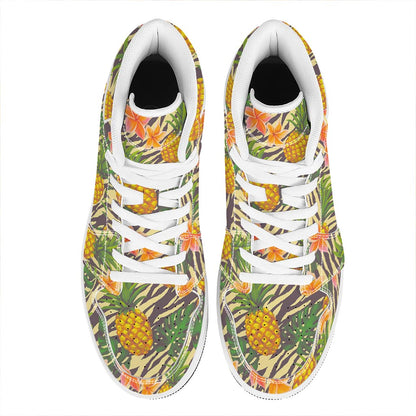 Vintage Zebra Pineapple Pattern Print High Top Leather Sneakers