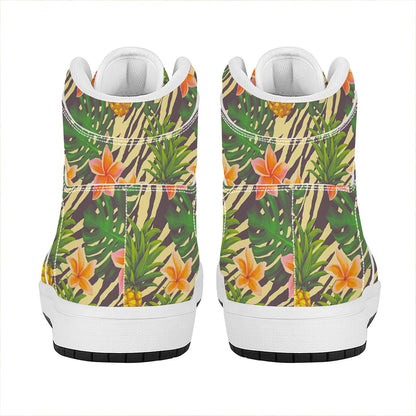 Vintage Zebra Pineapple Pattern Print High Top Leather Sneakers