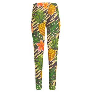 Vintage Zebra Pineapple Pattern Print High-Waisted Pocket Leggings