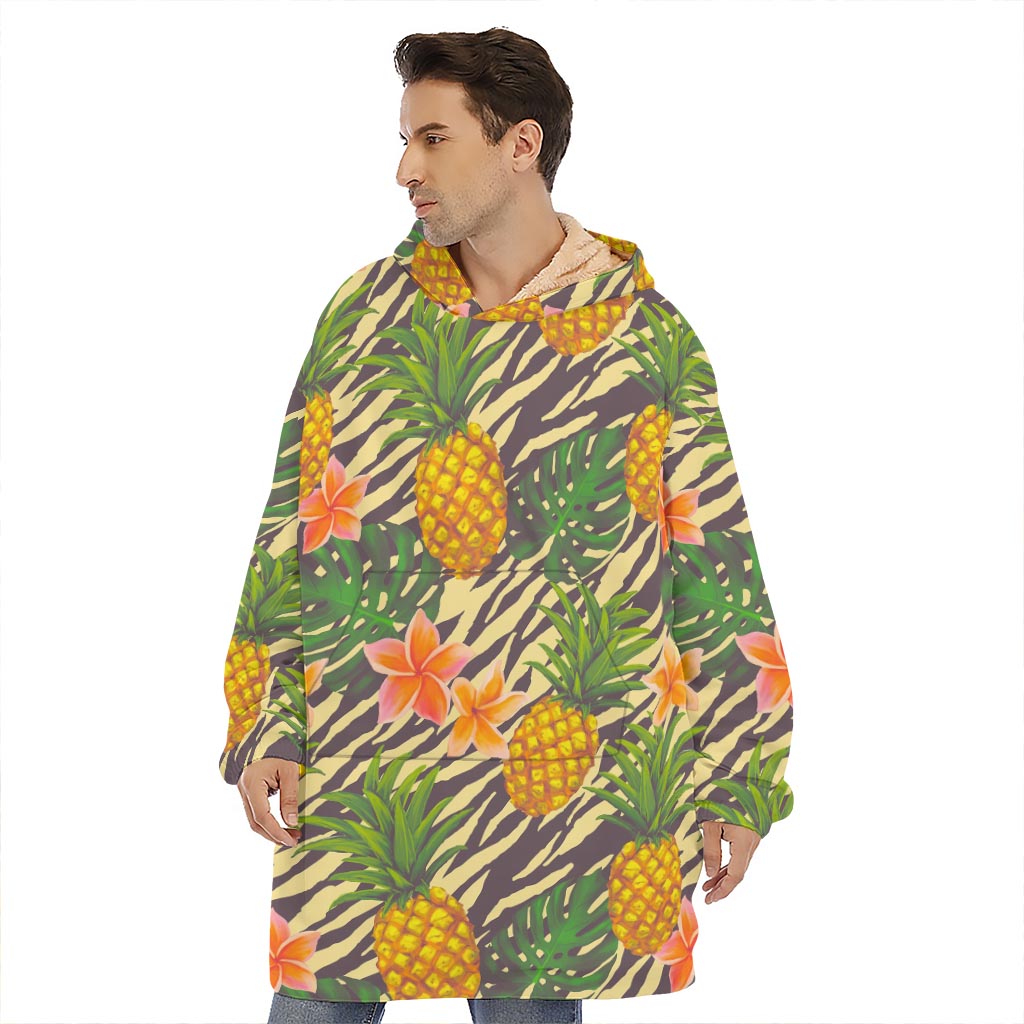 Vintage Zebra Pineapple Pattern Print Hoodie Blanket