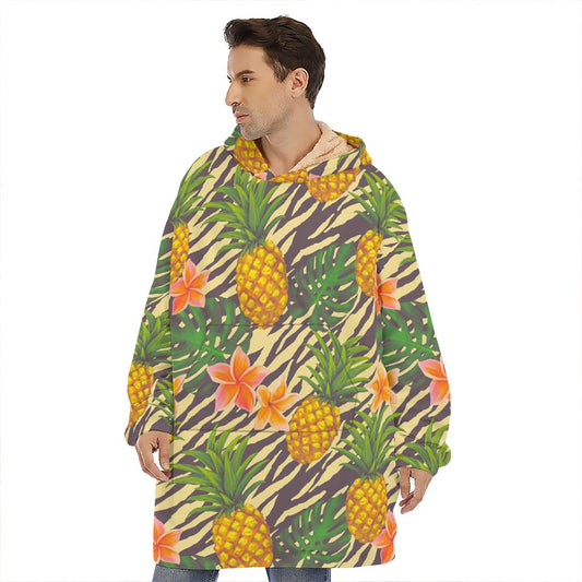 Vintage Zebra Pineapple Pattern Print Hoodie Blanket