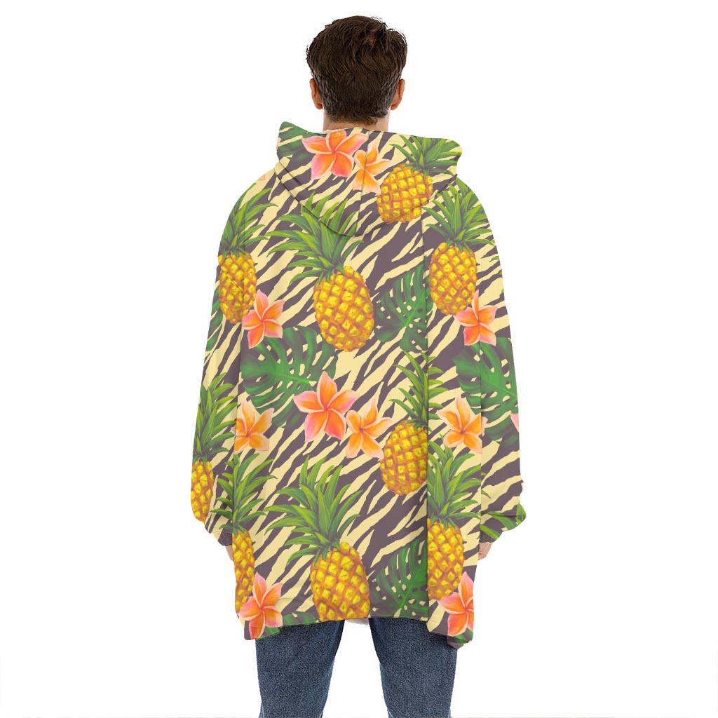 Vintage Zebra Pineapple Pattern Print Hoodie Blanket