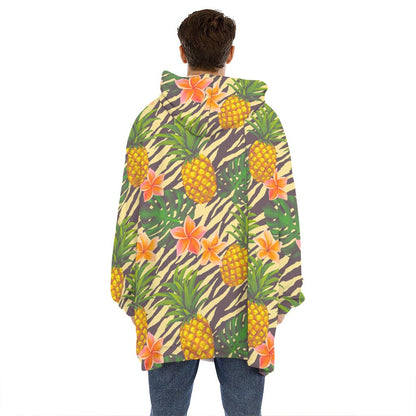 Vintage Zebra Pineapple Pattern Print Hoodie Blanket