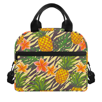 Vintage Zebra Pineapple Pattern Print Insulated Lunch Bag