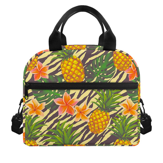 Vintage Zebra Pineapple Pattern Print Insulated Lunch Bag