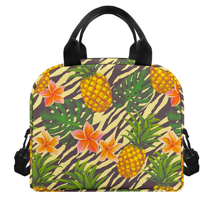 Vintage Zebra Pineapple Pattern Print Insulated Lunch Bag