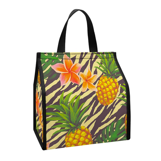 Vintage Zebra Pineapple Pattern Print Insulated Lunch Tote