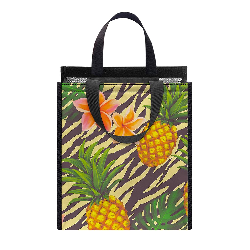 Vintage Zebra Pineapple Pattern Print Insulated Lunch Tote