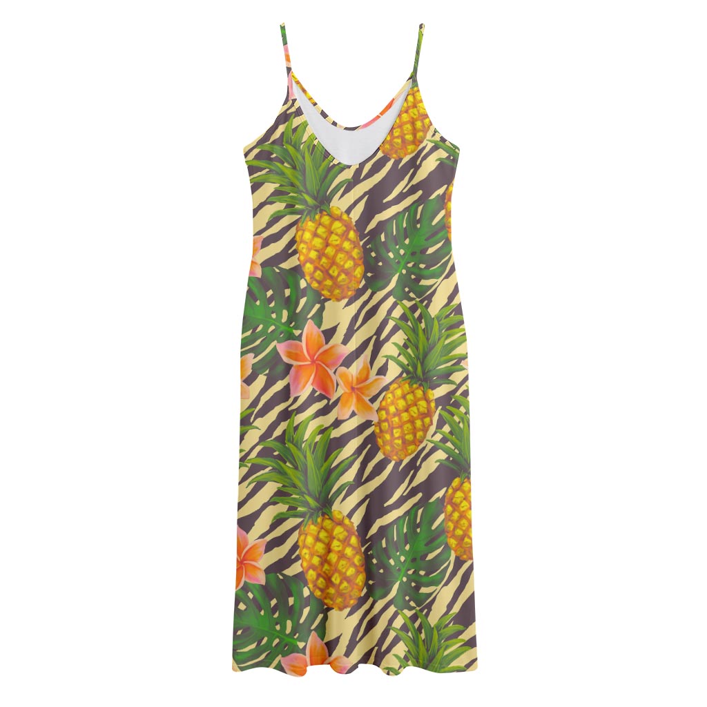 Vintage Zebra Pineapple Pattern Print Jersey Midi Cami Dress