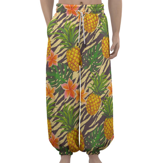 Vintage Zebra Pineapple Pattern Print Lantern Pants