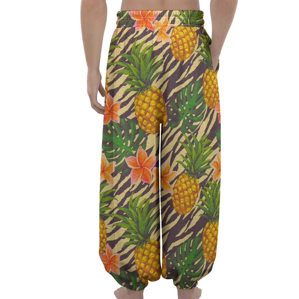 Vintage Zebra Pineapple Pattern Print Lantern Pants