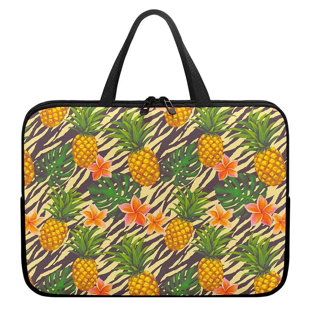 Vintage Zebra Pineapple Pattern Print Laptop Sleeve With Handle
