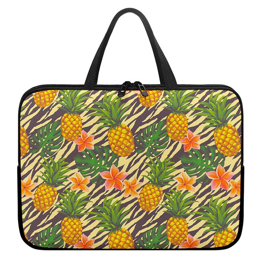 Vintage Zebra Pineapple Pattern Print Laptop Sleeve With Handle
