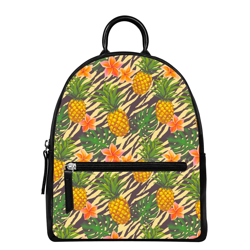 Vintage Zebra Pineapple Pattern Print Leather Backpack