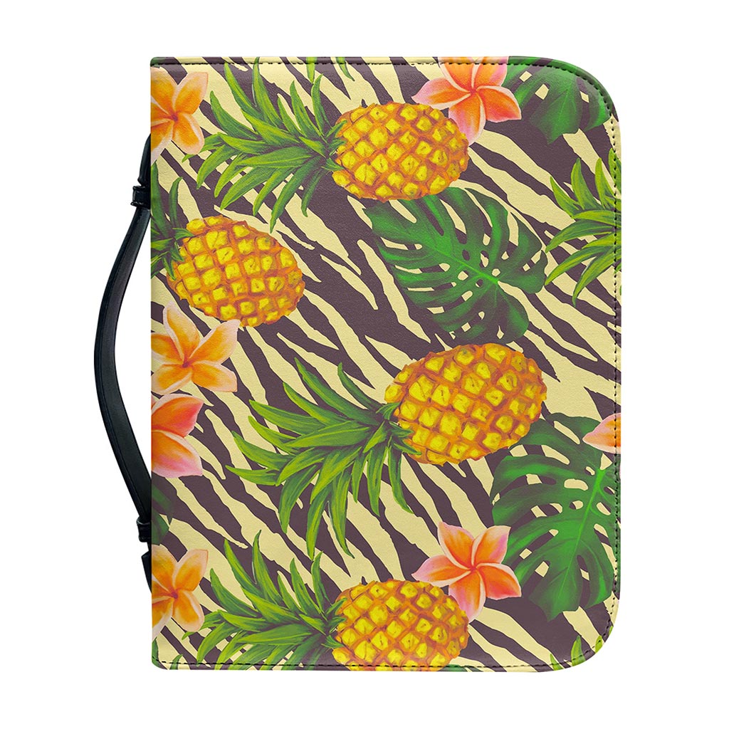 Vintage Zebra Pineapple Pattern Print Leather Bible Cover