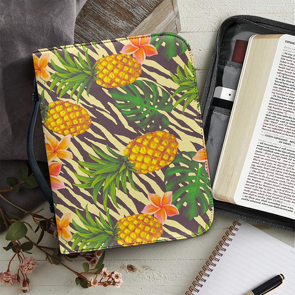 Vintage Zebra Pineapple Pattern Print Leather Bible Cover