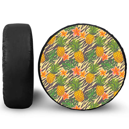 Vintage Zebra Pineapple Pattern Print Leather Spare Tire Cover