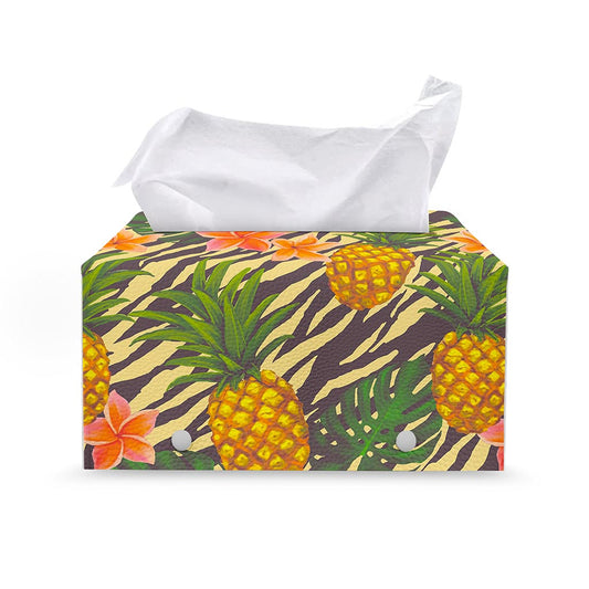 Vintage Zebra Pineapple Pattern Print Leather Tissue Box Cover