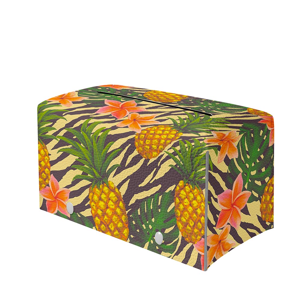 Vintage Zebra Pineapple Pattern Print Leather Tissue Box Cover