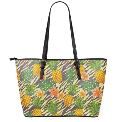 Vintage Zebra Pineapple Pattern Print Leather Tote Bag