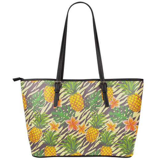 Vintage Zebra Pineapple Pattern Print Leather Tote Bag