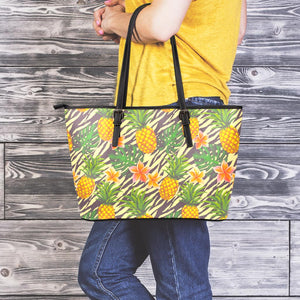 Vintage Zebra Pineapple Pattern Print Leather Tote Bag