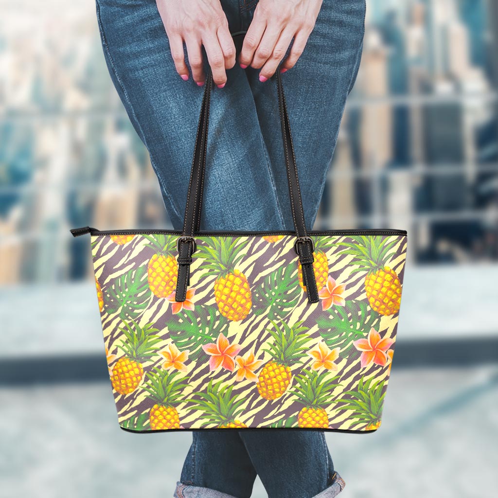 Vintage Zebra Pineapple Pattern Print Leather Tote Bag