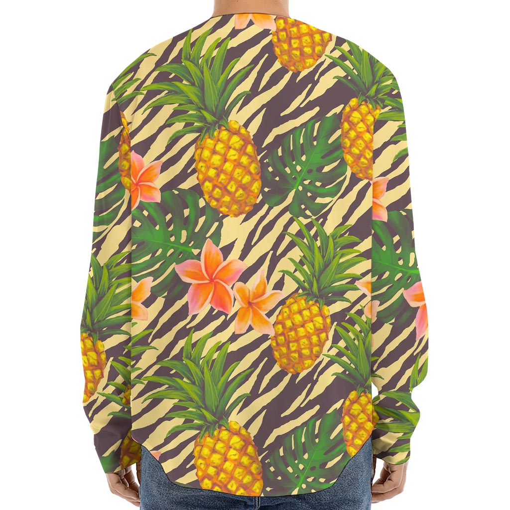 Vintage Zebra Pineapple Pattern Print Long Sleeve Baseball Jersey