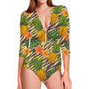 Vintage Zebra Pineapple Pattern Print Long Sleeve Swimsuit