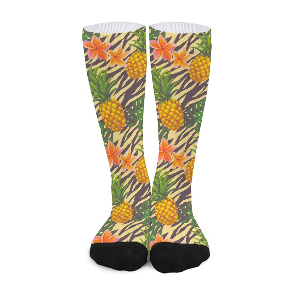 Vintage Zebra Pineapple Pattern Print Long Socks