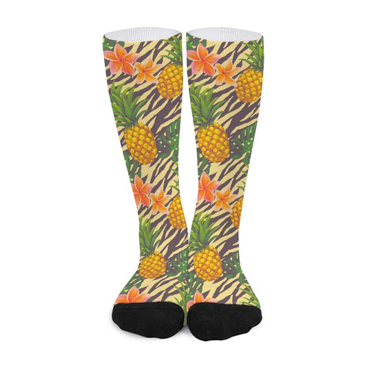 Vintage Zebra Pineapple Pattern Print Long Socks
