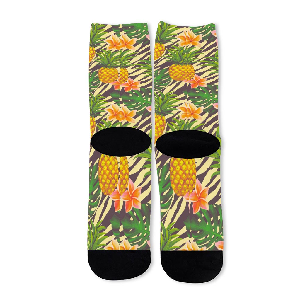 Vintage Zebra Pineapple Pattern Print Long Socks