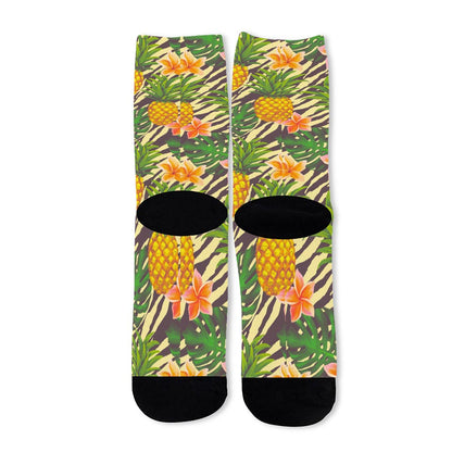 Vintage Zebra Pineapple Pattern Print Long Socks