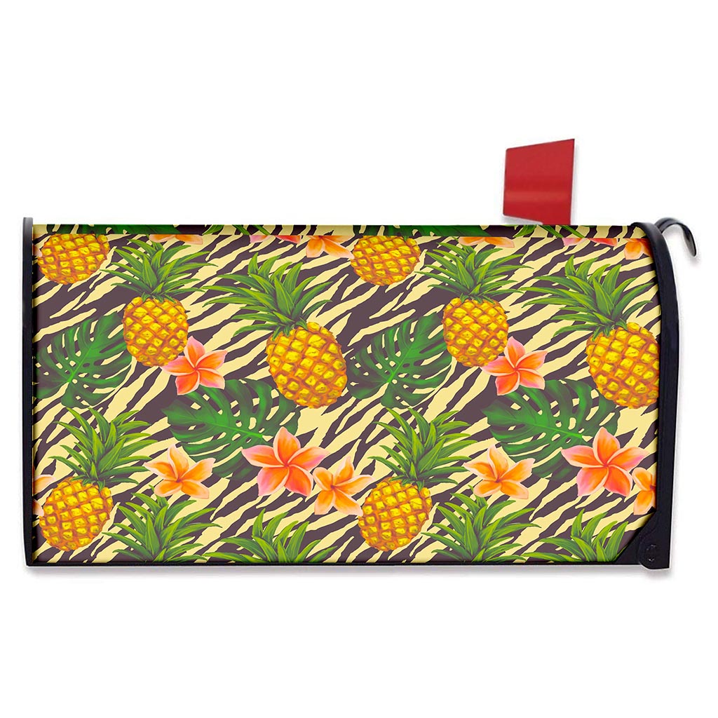 Vintage Zebra Pineapple Pattern Print Mailbox Cover