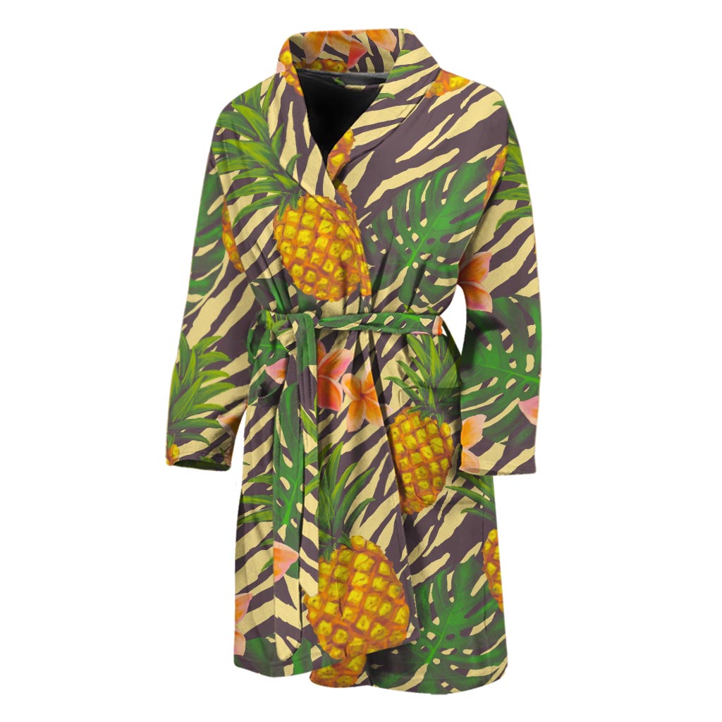 Vintage Zebra Pineapple Pattern Print Men's Bathrobe