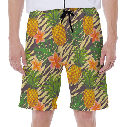 Vintage Zebra Pineapple Pattern Print Men's Beach Shorts
