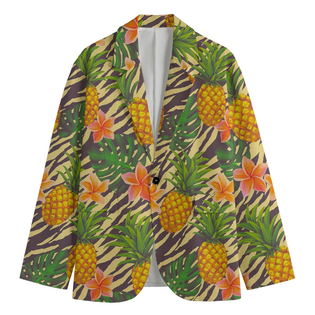 Vintage Zebra Pineapple Pattern Print Men's Blazer