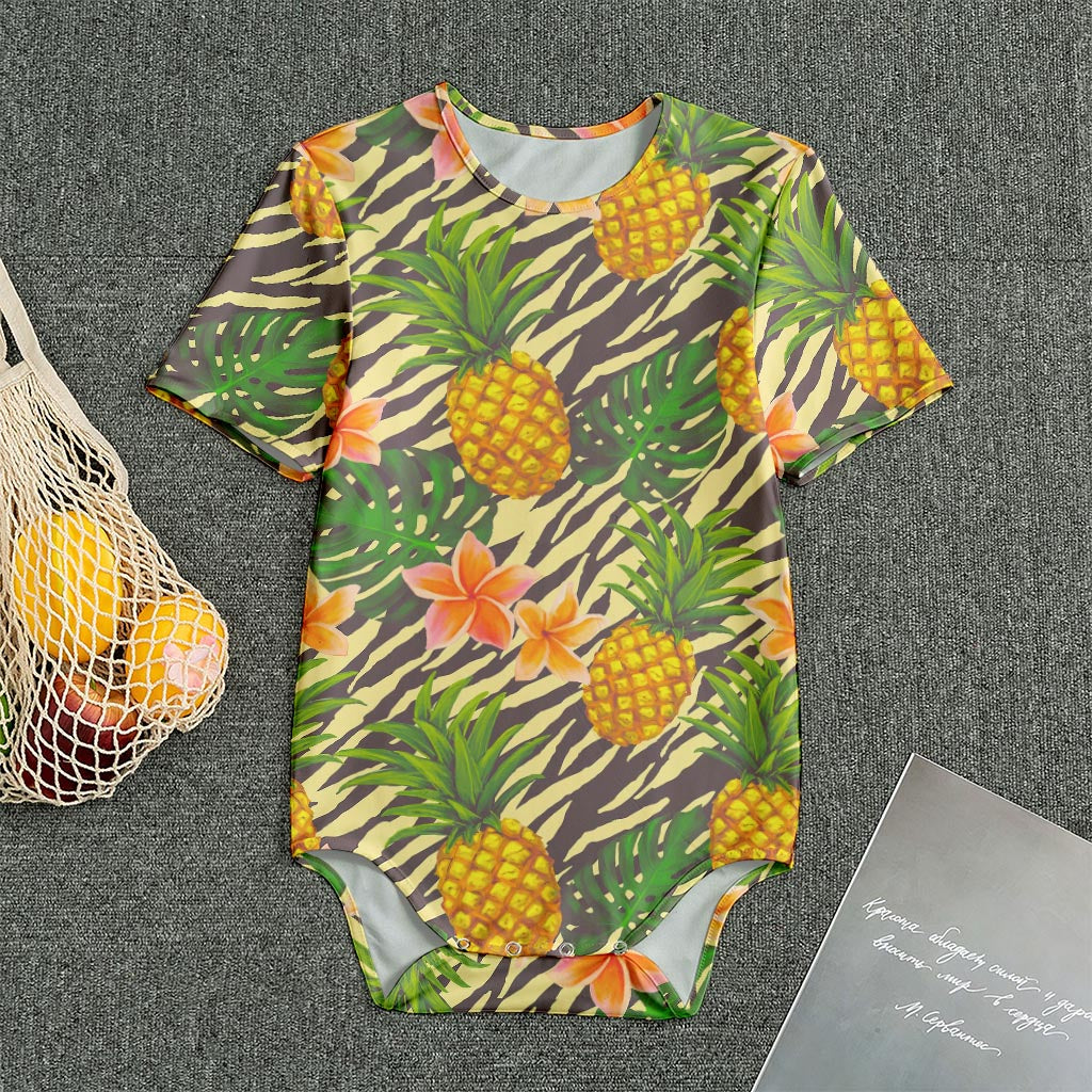 Vintage Zebra Pineapple Pattern Print Men's Bodysuit