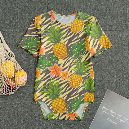 Vintage Zebra Pineapple Pattern Print Men's Bodysuit